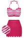 Rose Pink 1960s Stripes Halter Bikini Set
