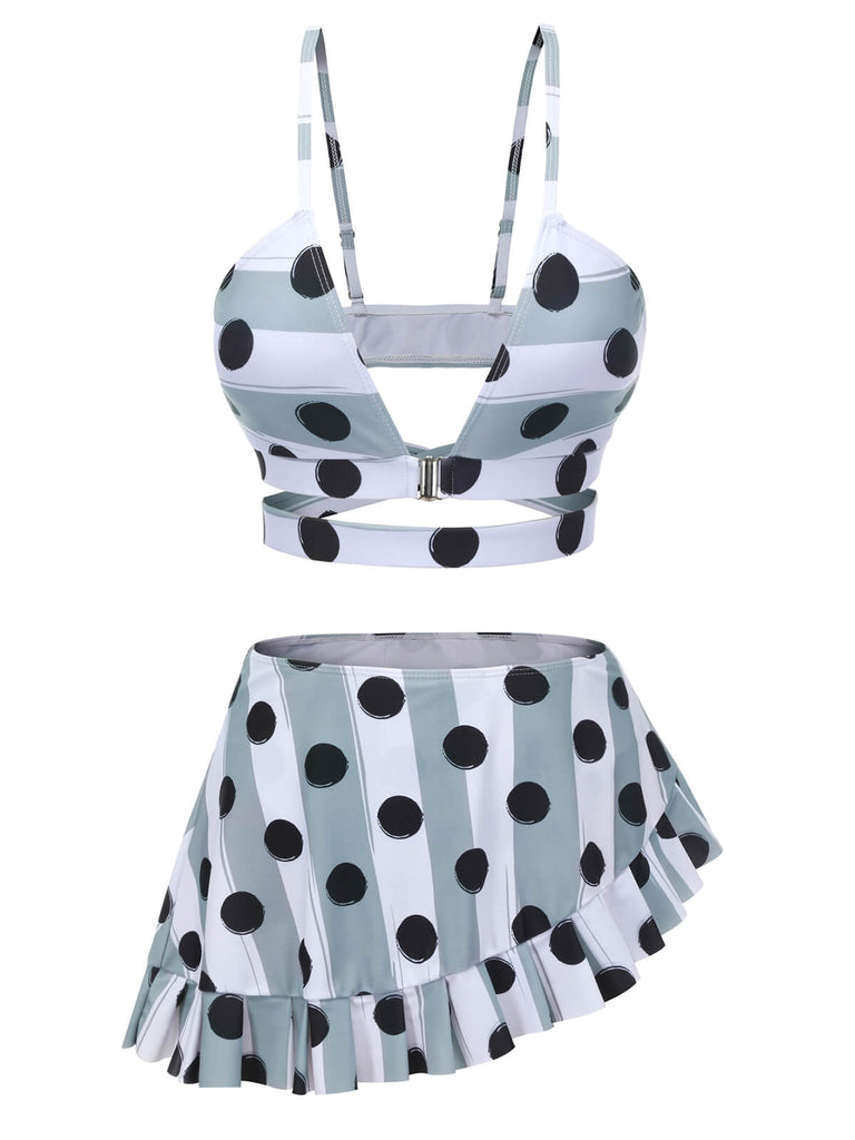 Multi 1940s Striped Polka Dots Strap Swimsuit