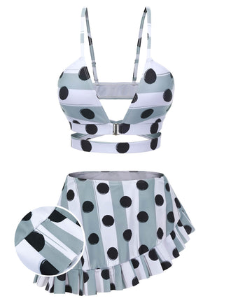 [US Warehouse] Multi 1940s Striped Polka Dots Strap Swimsuit