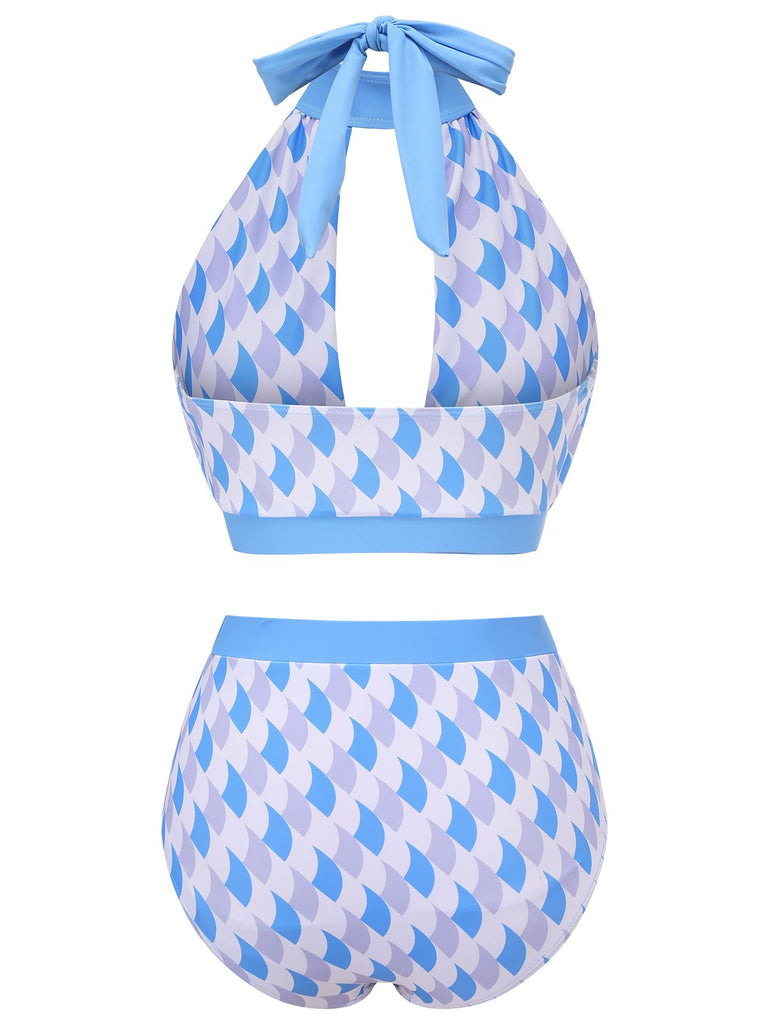 Blue 1940s Hole Collar Halter Swimsuit