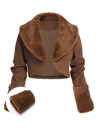 [US Warehouse] Brown 1950s Retro Fur Collar Bolero Jacket