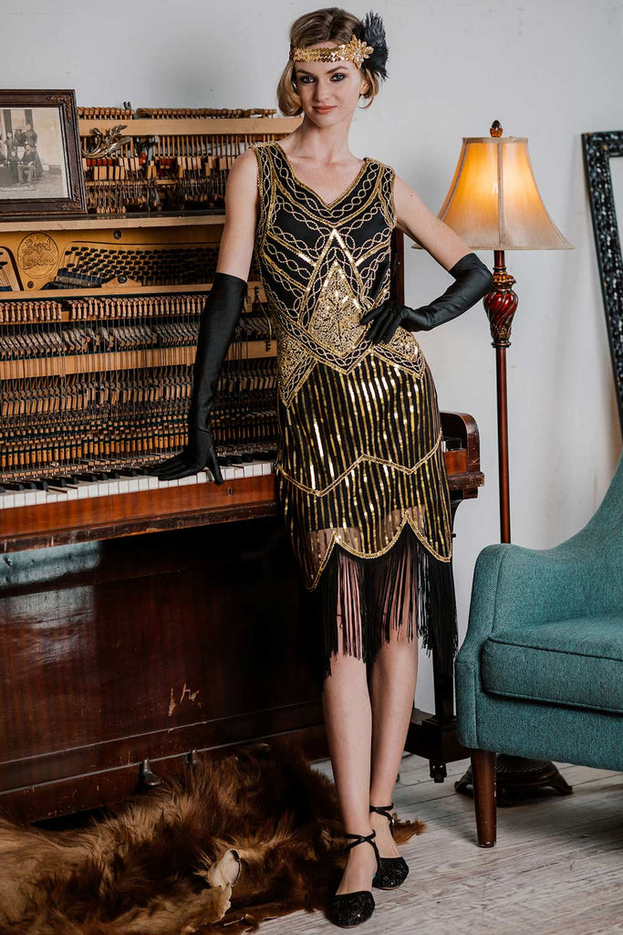 Gold 1920s Sequined Flapper Dress