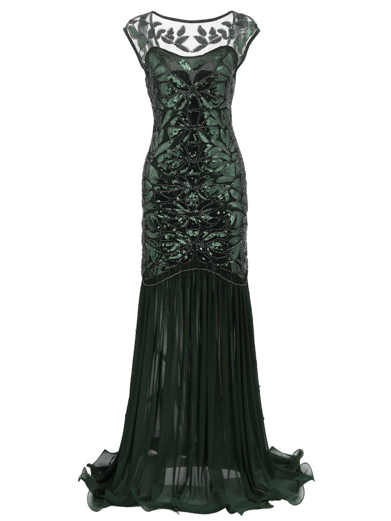 [US Warehouse] Green 1920s Sequin Maxi Flapper Dress