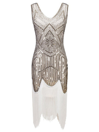White 1920s Fringed Flapper Dress