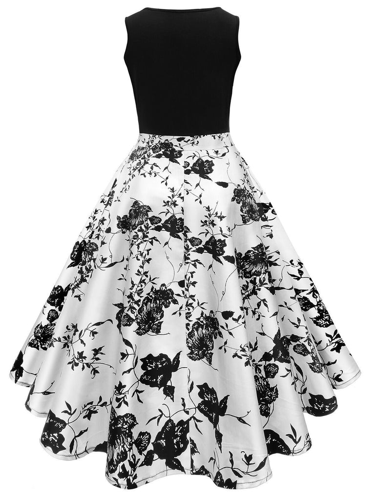 Black 1950s Floral Swing Dress