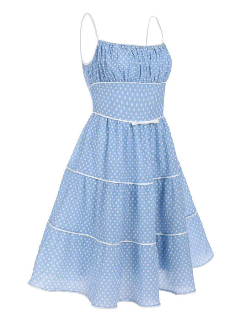 Sky Blue 1950s Strap Polka Dot Swing Dress: timeless style reimagined