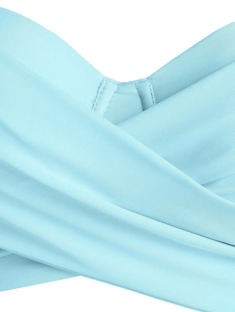 Sky Blue 1950s Straps Criss Cross Bikini Set - vintage fashion, retro style