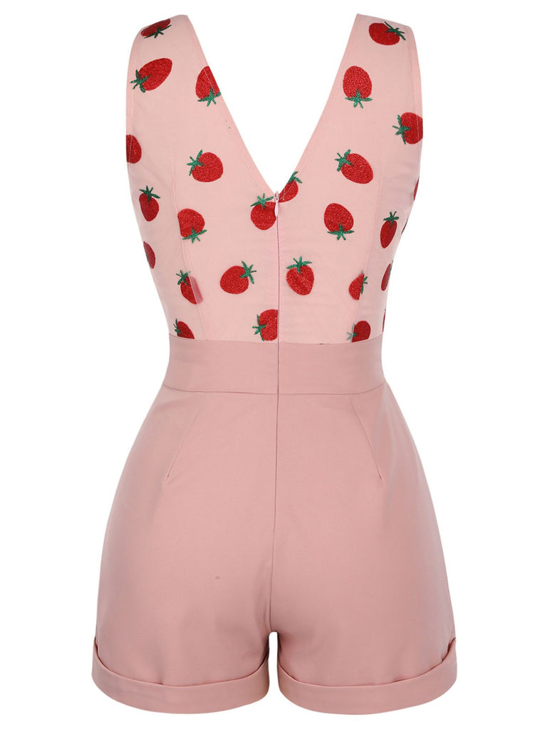 Strawberry Pink 1950s Patchwork Lace Romper — vintage elegance for the modern woman
