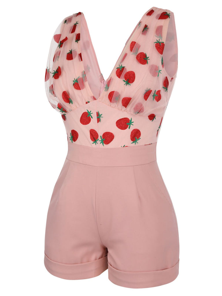 Strawberry Pink 1950s Patchwork Lace Romper — vintage elegance for the modern woman