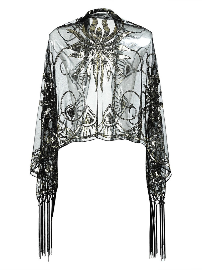 Vintage Sequin Handmade Fringed Cape - vintage fashion, retro style