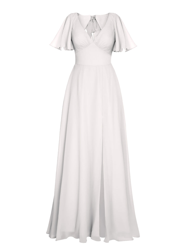 1950s Chiffon V-Neck Solid Vintage Dress