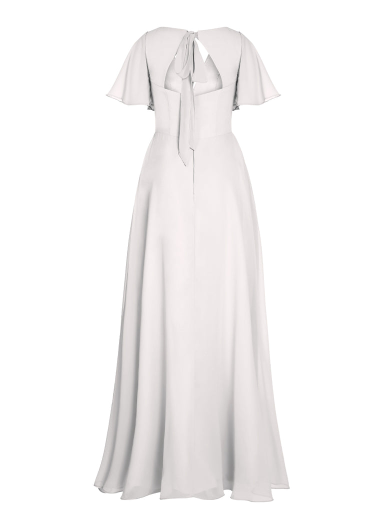 1950s Chiffon V-Neck Solid Vintage Dress