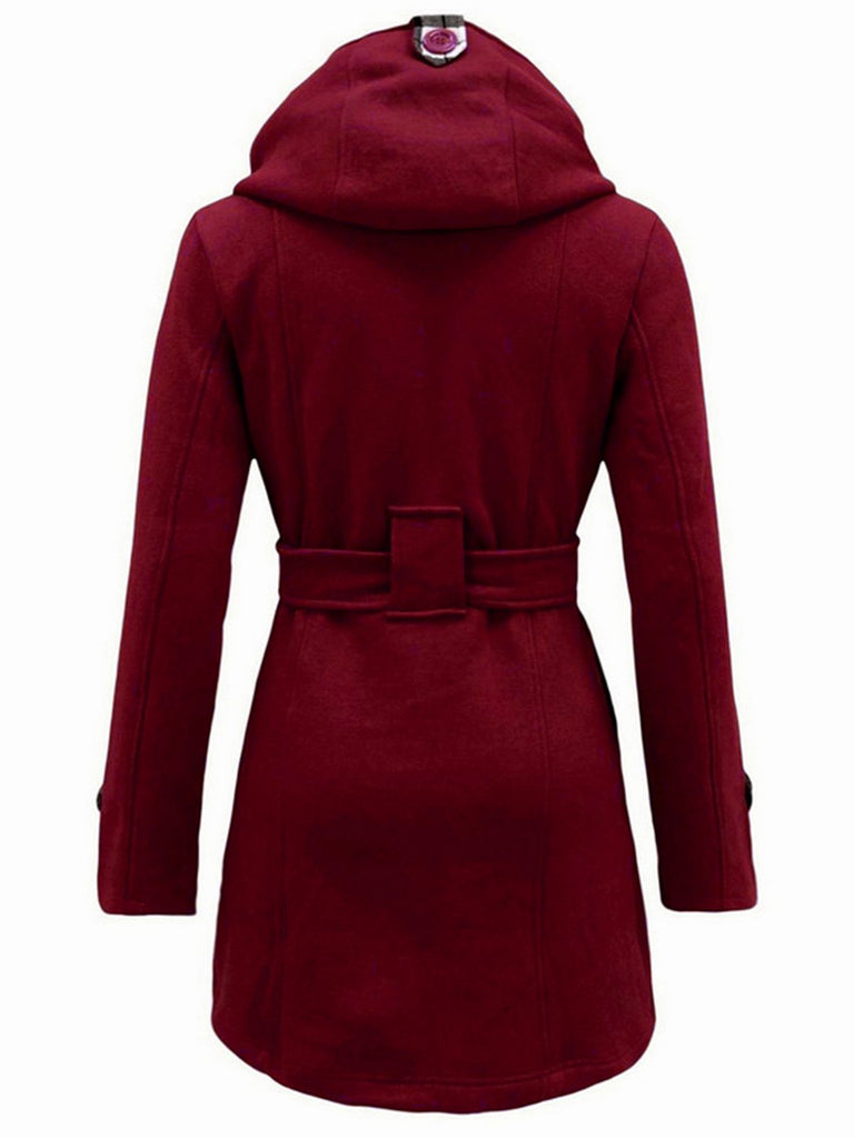 Retro Solid Belt Double-breasted Coat