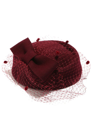 Retro Bow Mesh Wooled Dress Hat