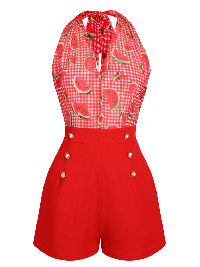 Watermelon Red 1950s Halter Patchwork Romper: timeless style reimagined
