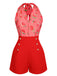 Watermelon Red 1950s Halter Patchwork Romper: timeless style reimagined