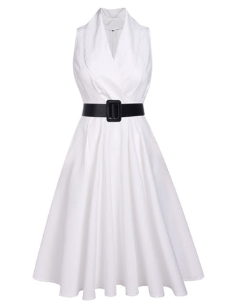White 1950s Halter Belted Swing Dress: timeless style reimagined