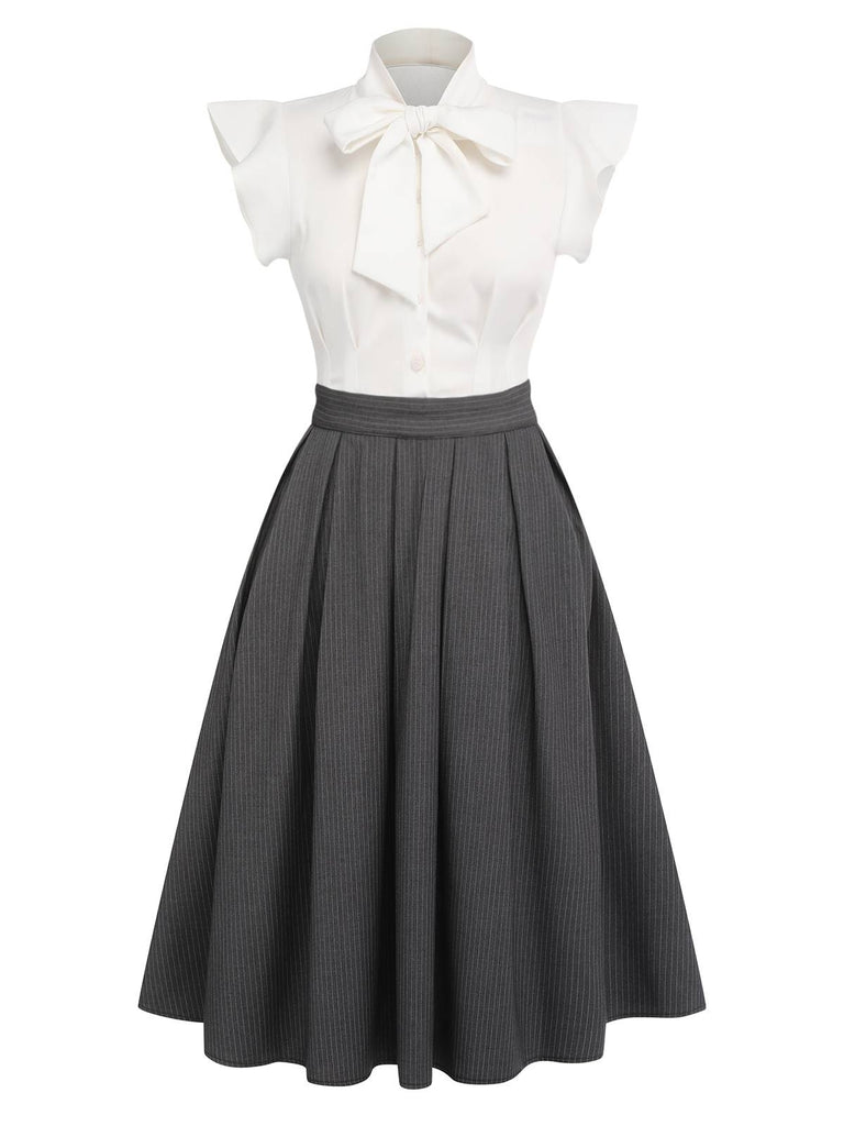 White & Gray 1950s Lace-Up Swing Dress, vintage dress, retro fashion, rockabilly, pin-up fashion - perfect for women who love vintage and retro fashion