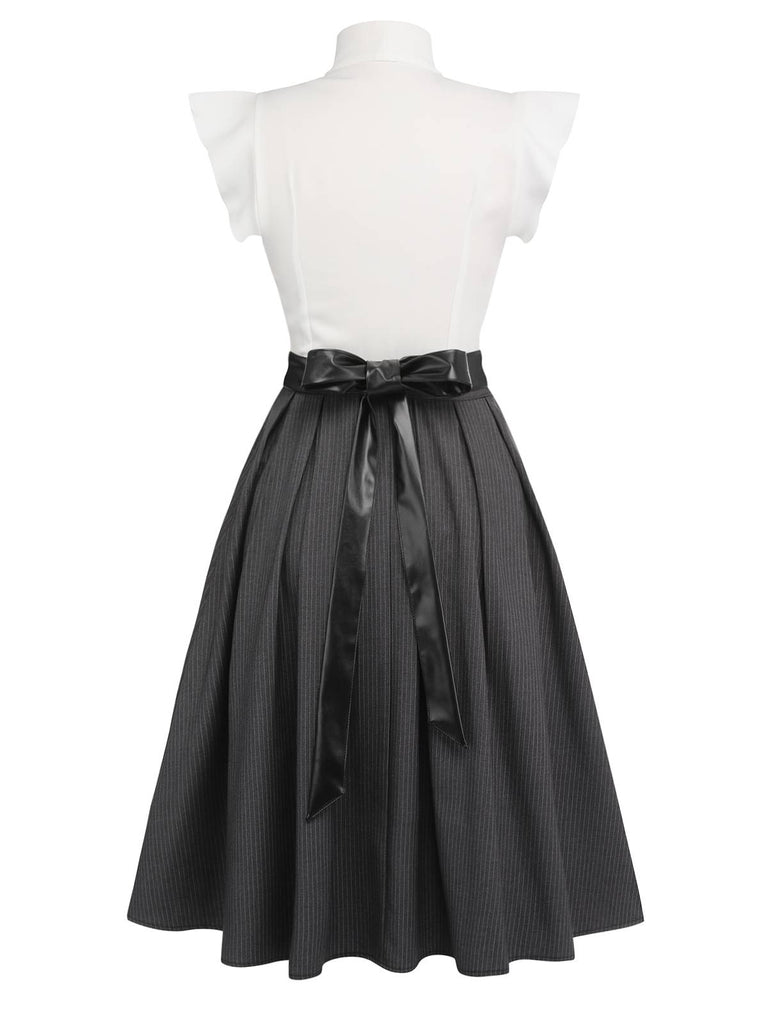 White & Gray 1950s Lace-Up Swing Dress, vintage dress, retro fashion, rockabilly, pin-up fashion - perfect for women who love vintage and retro fashion