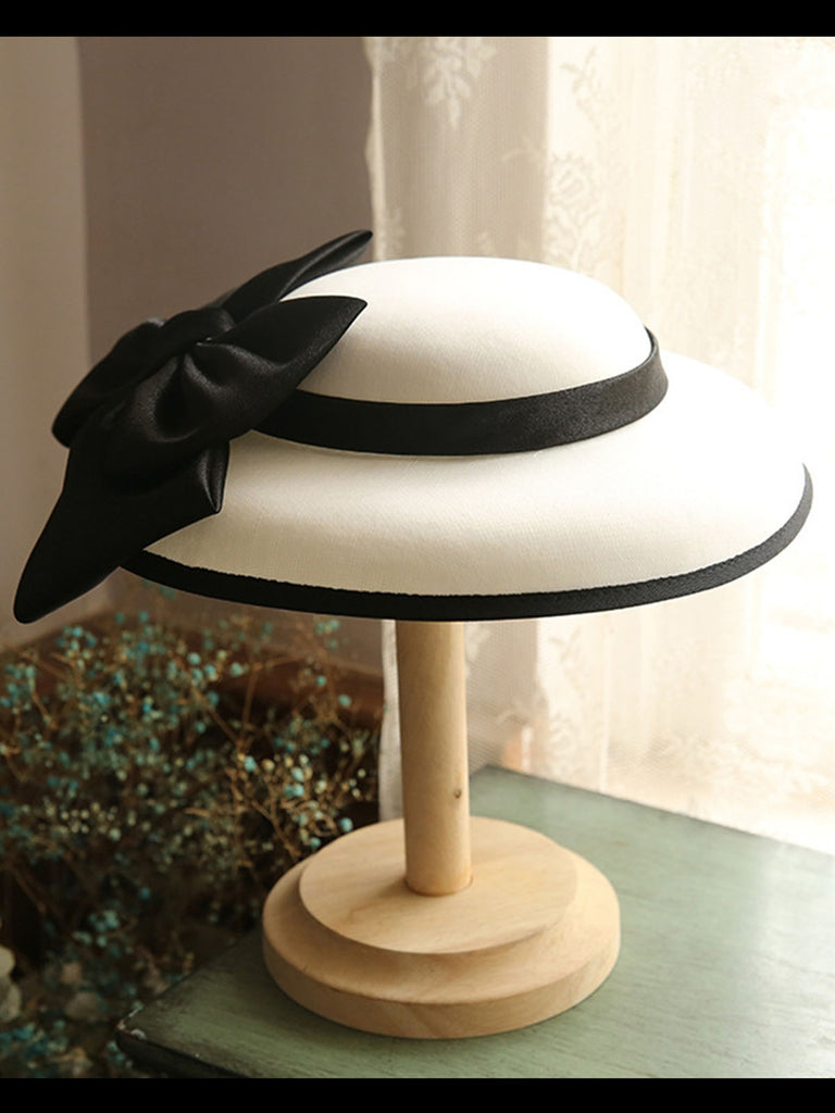White Retro Bow Knot Wedding Hat - vintage fashion, retro style, pure white