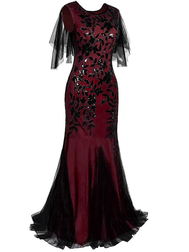 Wine Red 1920s Sequin Maxi Gowns Dress — vintage elegance for the modern woman
