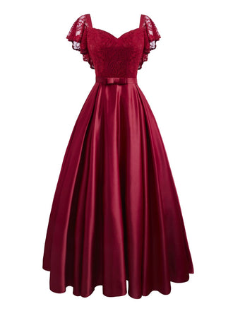 Wine Red 1950s Lace Satin Dress: timeless style reimagined