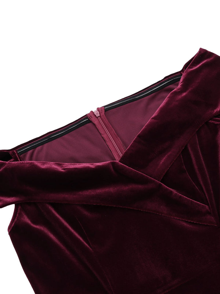 Wine Red 1960s Velvet Bodycon Dress — vintage elegance for the modern woman
