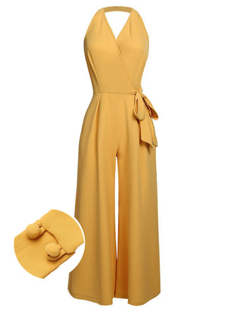 Yellow 1930s Halter Lace-Up Jumpsuit: timeless style reimagined