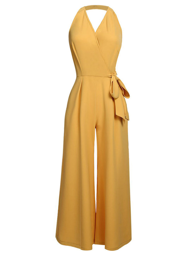 Yellow 1930s Halter Lace-Up Jumpsuit — vintage elegance for the modern woman
