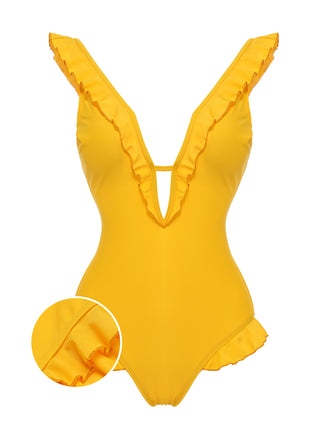 Yellow 1930s V-Neck One-piece Swimsuit: timeless style reimagined