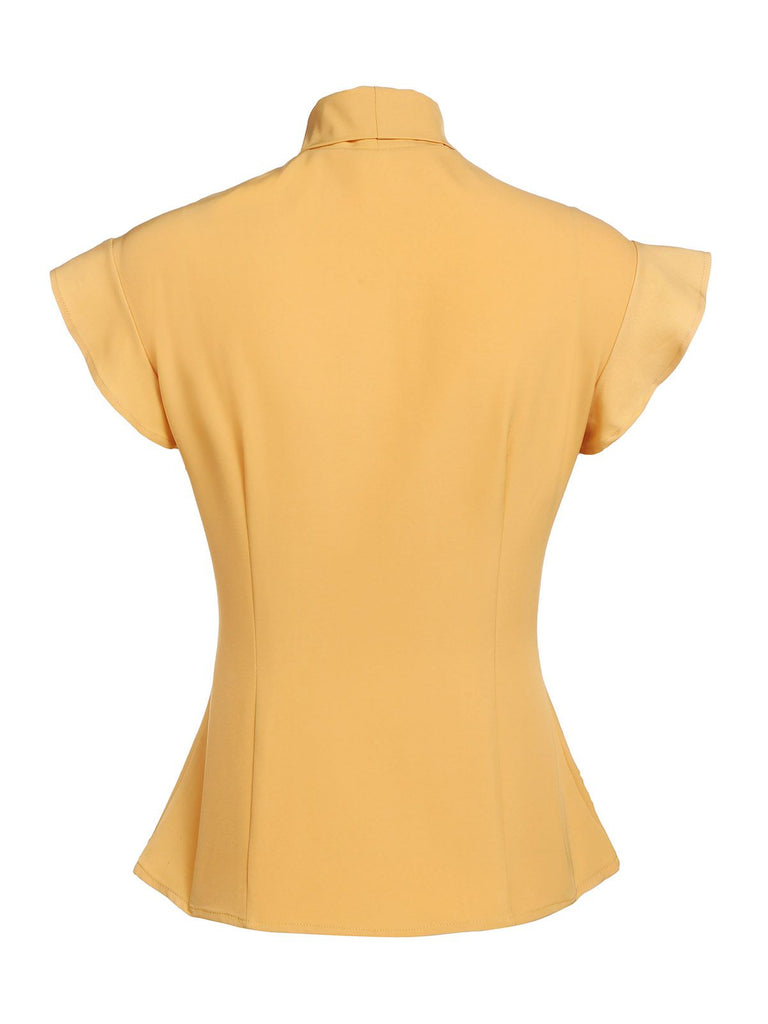 Yellow 1950s Bow Solid Blouse Top - vintage fashion, retro style