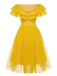 Yellow 1950s Dots Off-Shoulder Mesh Swing Dress — vintage elegance for the modern woman