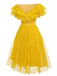 Yellow 1950s Dots Off-Shoulder Mesh Swing Dress: timeless style reimagined