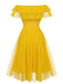 Yellow 1950s Dots Off-Shoulder Mesh Swing Dress — vintage elegance for the modern woman