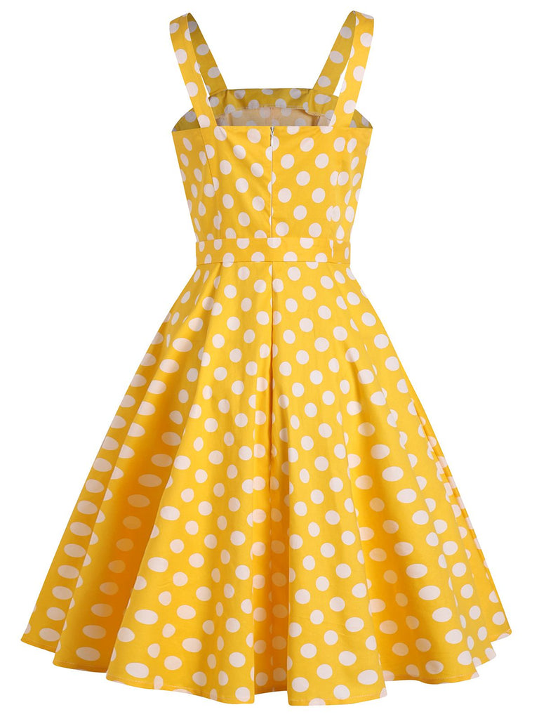 Yellow 1950s Polka Dot Straps Swing Dress — vintage elegance for the modern woman