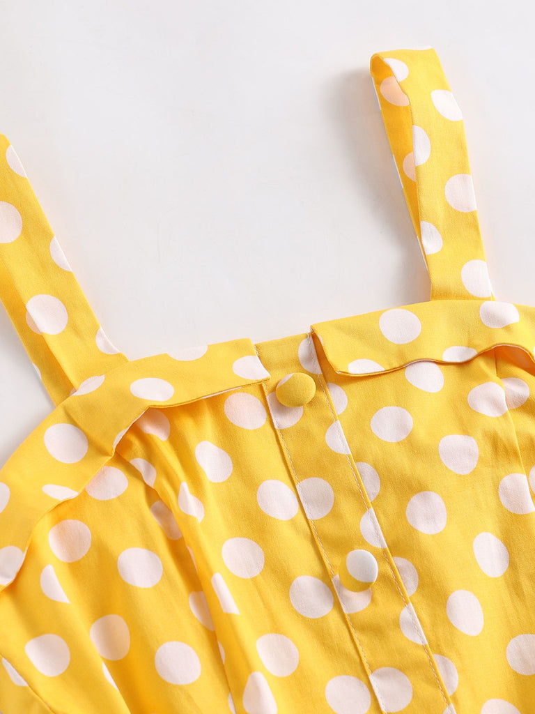 Yellow 1950s Polka Dot Straps Swing Dress: timeless style reimagined