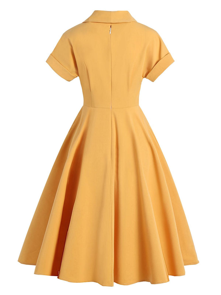 Yellow 1950s Solid Buttoned Swing Dress: timeless style reimagined