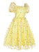 Yellow 3D Floral Puff Sleeves Swing Dress, vintage dress, retro fashion, rockabilly, pin-up fashion - perfect for women who love vintage and retro fashion