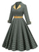 Yellow & Black 1950s Plaid Lapel Belt Swing Dress — vintage elegance for the modern woman