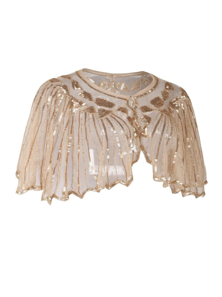[US Warehouse] Apricot 1920s Shawl Beaded Sequin Cape