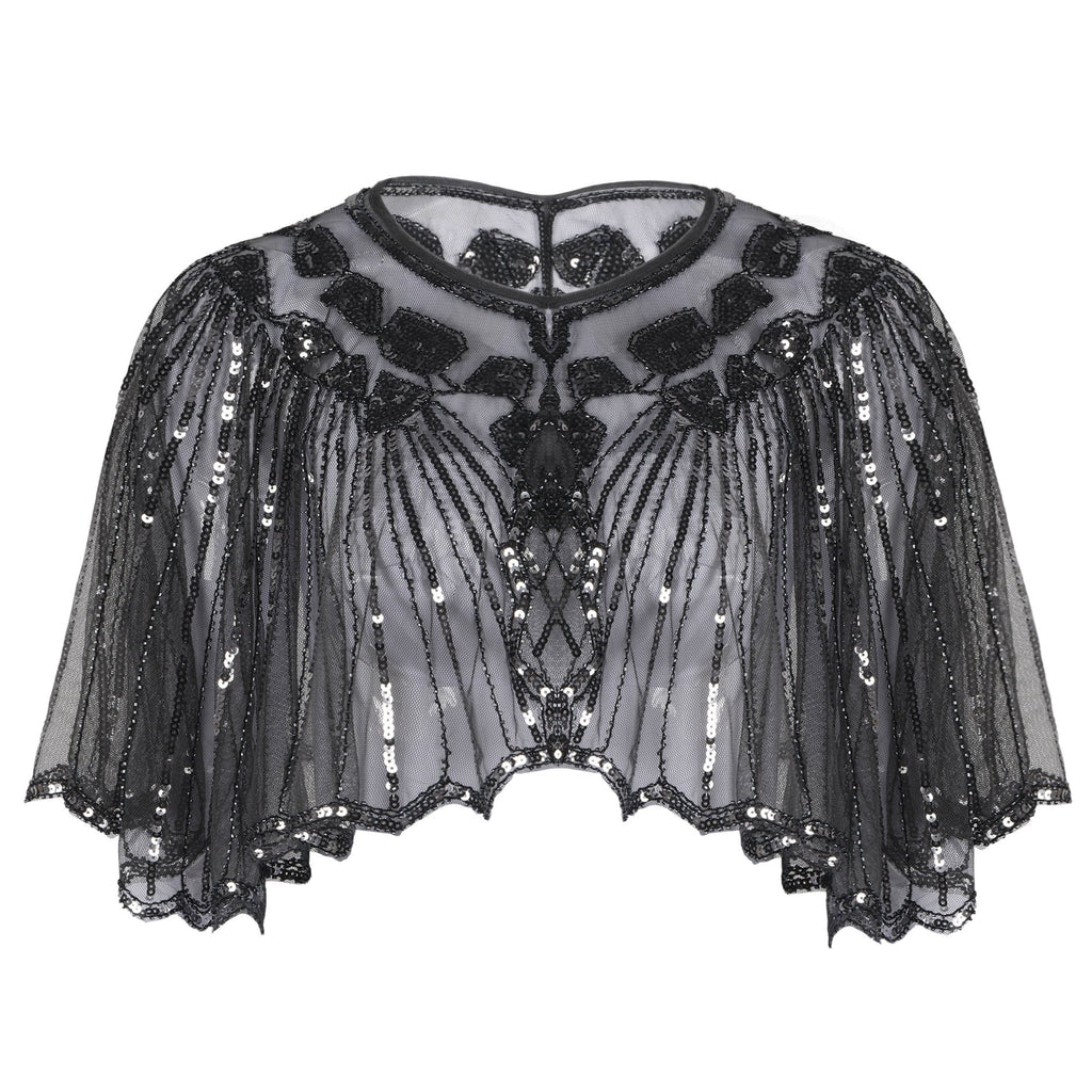 1920s Shawl Beaded Sequin Flapper Cape